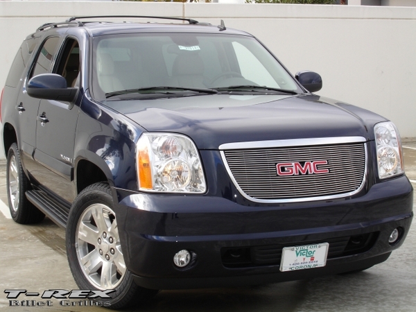 2007-2009 GMC Yukon Billet Grille Overlay - Bolt On With Logo Cut Out - 23 Bars - NOTE: Yukon Denali models require OE Yukon (Non-Denali) grille for grille installation (Call for more details) (21172)