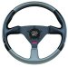 Formula 1 Steering Wheel 13.75 in. Diameter 3.5 in. Dish Black Perforated And Gray Leather Grained Vinyl Hand Grip w/Black 3 Spoke Design (1066, G191066)