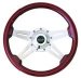 Le Mans Steering Wheel 14 in. Diameter 3.75 in. Dish Mahogany Wood Grip w/Polished Aluminum Spokes (1071, G191071)