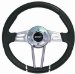 Club Sport Steering Wheel 13.5 in. Diameter 3.5 in. Dish Inc. Styling Sleeve Ergonomic Black Leather Grip Polished Aluminum Spokes w/Diamond Grip Accent (G19457, 457)